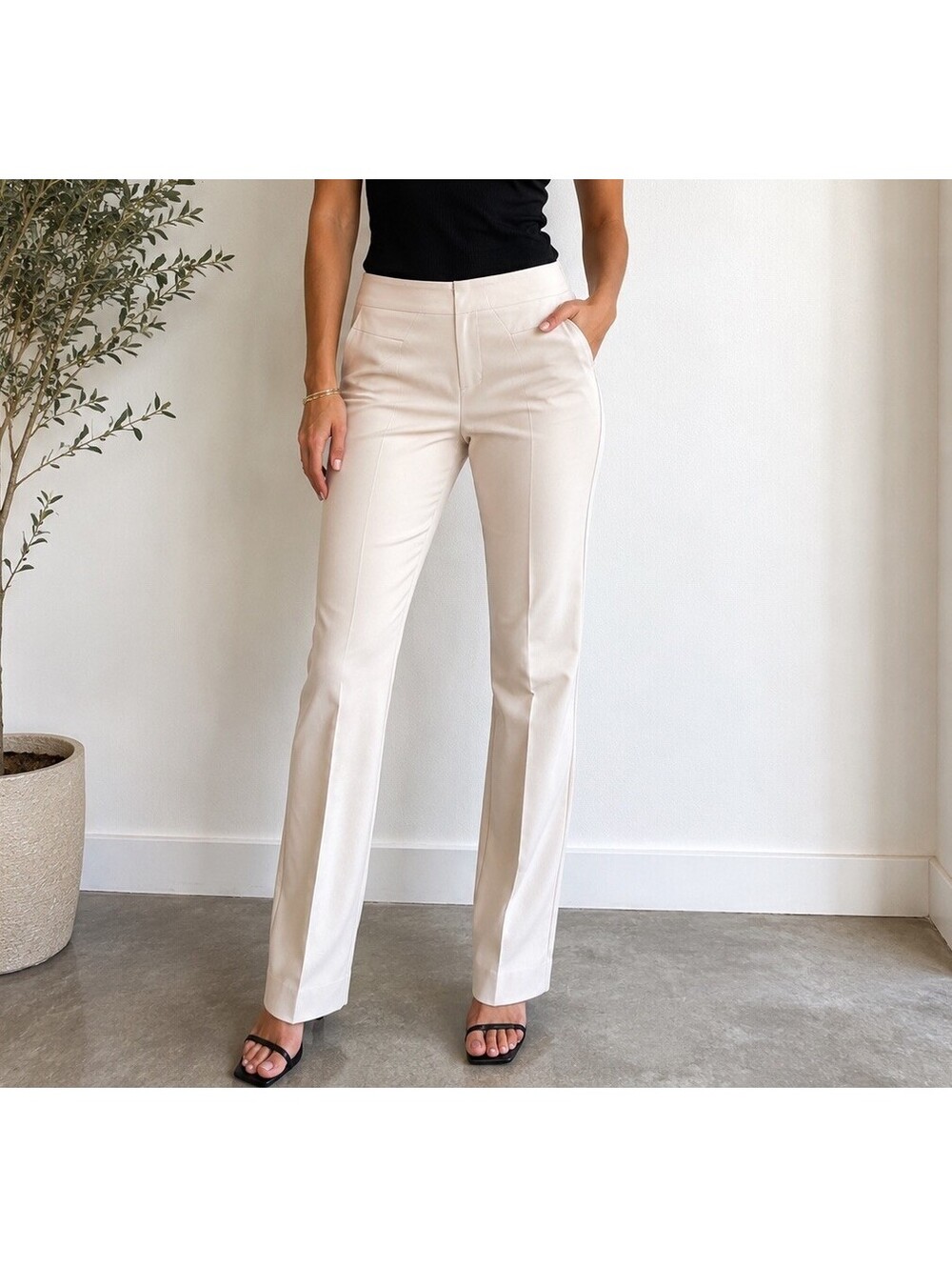 bebe Beige Trouser Pants Size 4 Straight Leg Minimalist Career Office Y2K Low